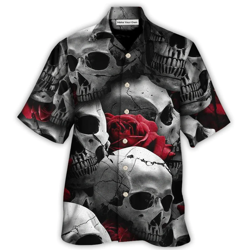 Skull Death Rose Hawaiian Shirt For Vacation Days And Relaxed Coastal Outings