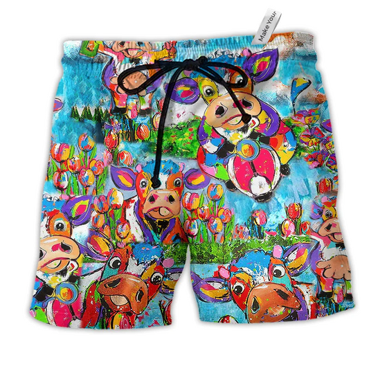 Cow Happy Love Animals Hawaiian Print Beach Shorts For Relaxed Warm Weather Wear