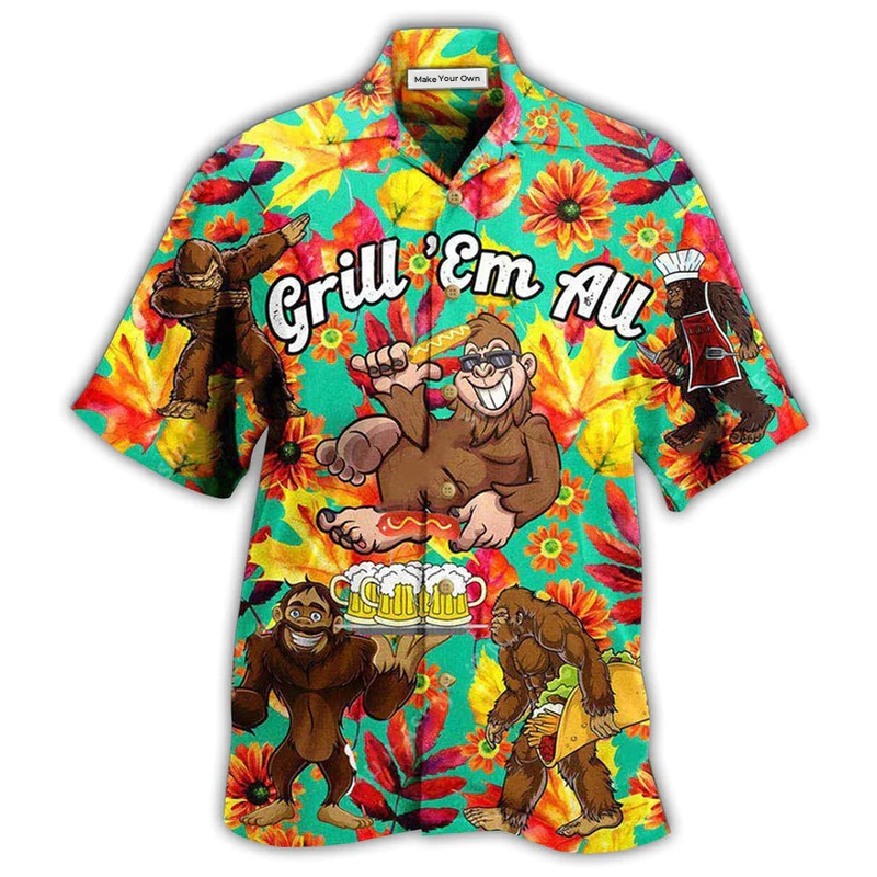 Funny Food Grill Em Barbecue Hawaiian Shirt Artwork Detail For Resort Trips And Outdoor Activities