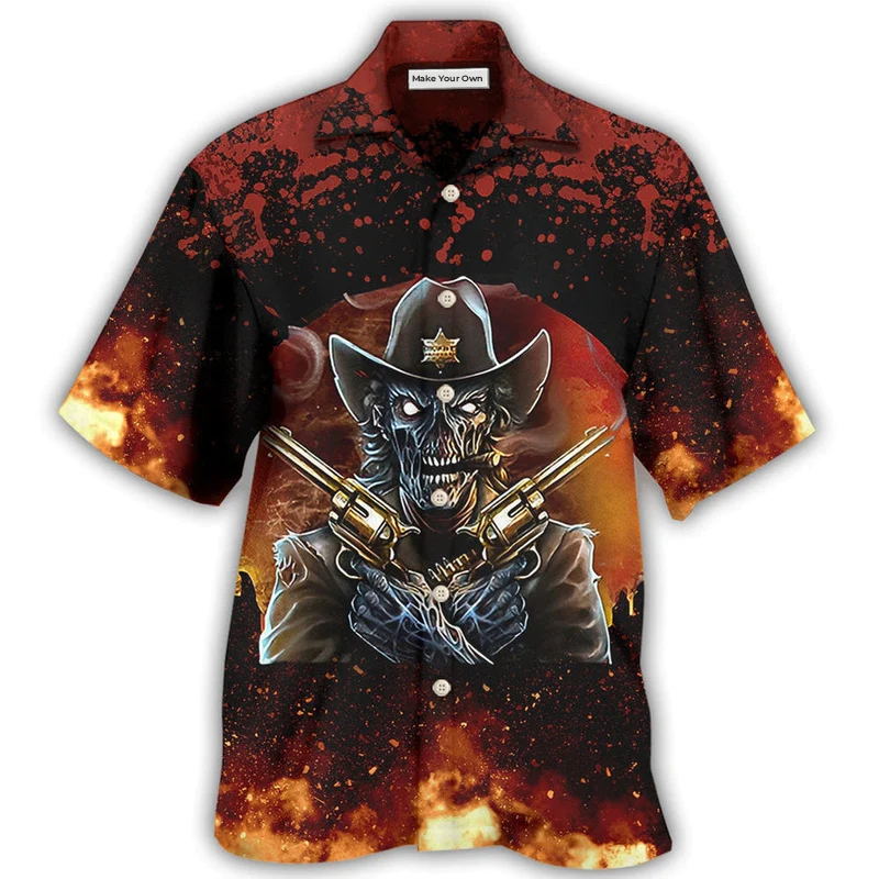 Skull Cowboy Huckleberry Hawaiian Shirt Design Detail For Beach Days And Holiday Travel