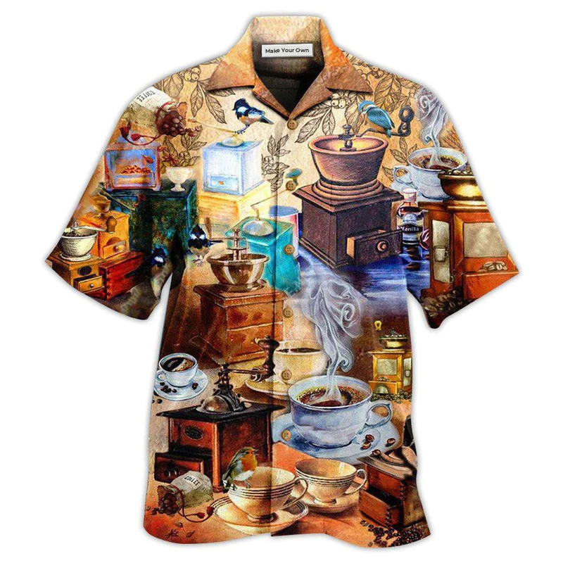 Classic Coffee Good Pleasure Hawaiian Shirt Pattern Detail For Vacation Travel And Daily Wear