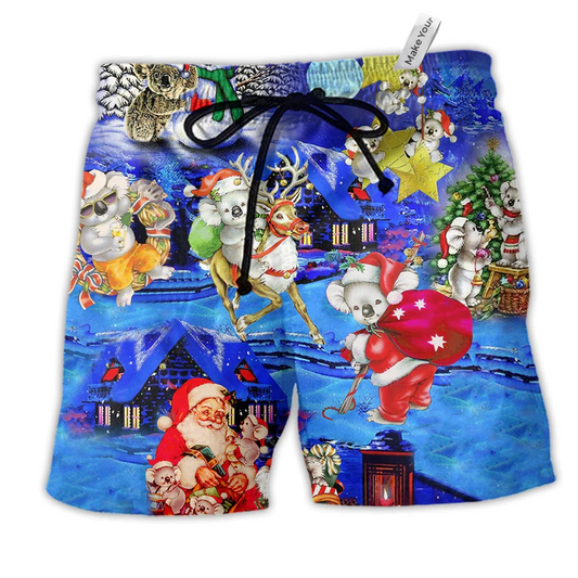 Koala Wants Merry Christmas Hawaiian Print Beach Shorts For Christmas Getaways
