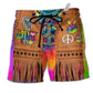 Hippie Peace Life Cowboy Style Hawaiian Print Beach Shorts For Western Summer Vacation Wear