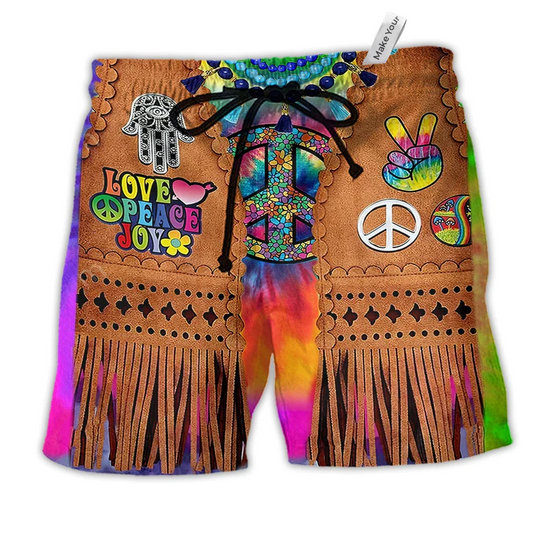 Hippie Peace Life Cowboy Style Hawaiian Print Beach Shorts For Western Summer Vacation Wear