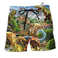 Dinosaur Rawrsome Lovely World Hawaiian Print Beach Shorts For Relaxed Warm Weather Wear