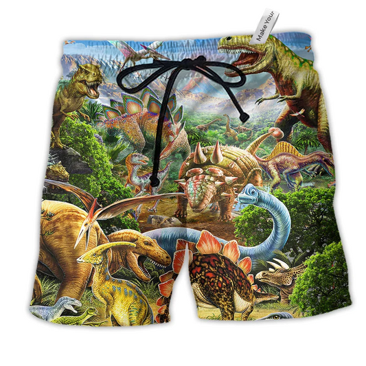 Dinosaur Rawrsome Lovely World Hawaiian Print Beach Shorts For Relaxed Warm Weather Wear