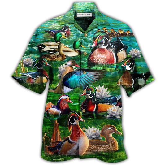 Green Duck Hawaiian Shirt Pattern View For Lightweight Everyday Style