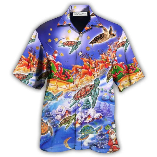 Neon Turtle Light Christmas Happiness Hawaiian Shirt For Resort Getaways And Comfortable Summer Activities