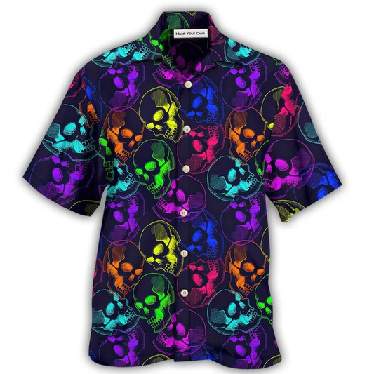 Neon Skull Hawaiian Shirt For Coastal Adventures Summer Events And Everyday Comfort