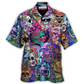 Bohemian Colorful Mushroom Skull Hawaiian Shirt For Summer Vacation And Beach Travel