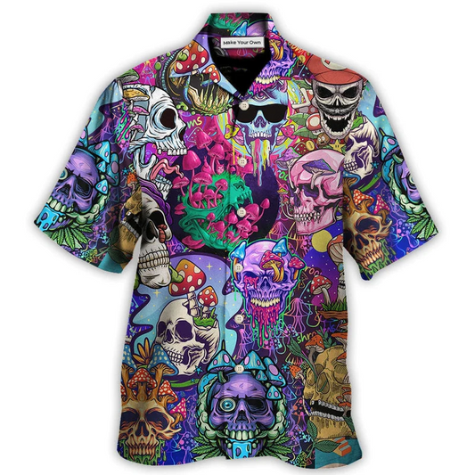 Bohemian Colorful Mushroom Skull Hawaiian Shirt For Summer Vacation And Beach Travel