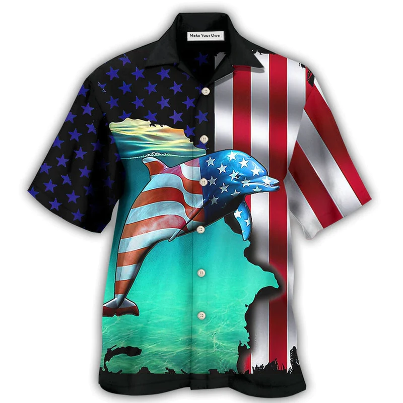 Dolphin Independence Day Hawaiian Shirt For Warm Weather Events And Casual Wear