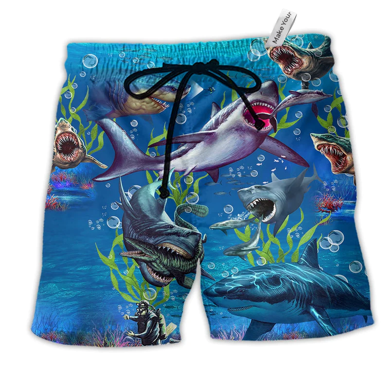 Shark What If Megalodon Was Alive Blue Ocean Beach Shorts For Beach Days And Coastal Travel