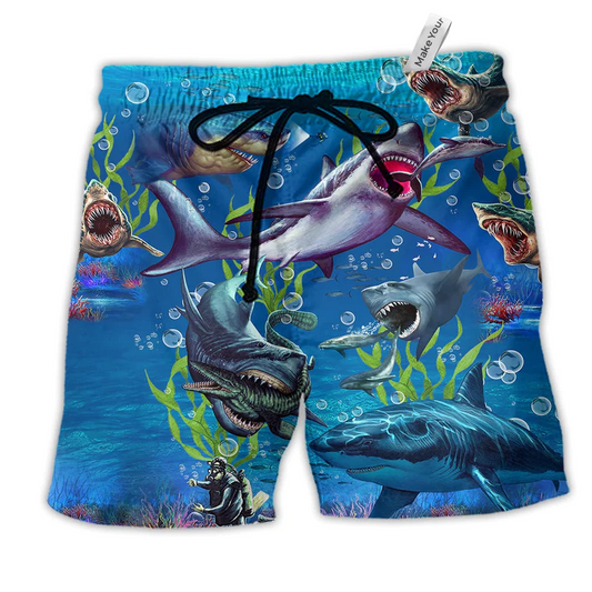 Shark What If Megalodon Was Alive Blue Ocean Beach Shorts For Beach Days And Coastal Travel