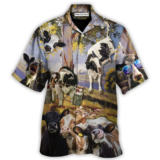 Australian Funny Cow Dancing Landscape Hawaiian Shirt Collar And Front View For Weekend Trips