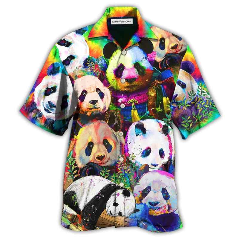 Colorful Panda Hawaiian Shirt For Tropical Travel Beach Gatherings And Comfortable Wear