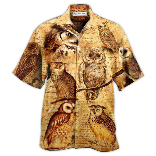 Vintage Owl Wise Hawaiian Shirt Artwork Detail For Resort Trips And Outdoor Activities
