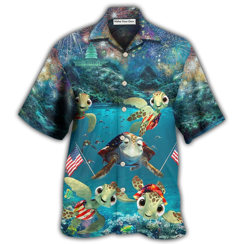 Turtle Independence Day Celebrate Sea Hawaiian Shirt For Beach Days And Outdoor Gatherings