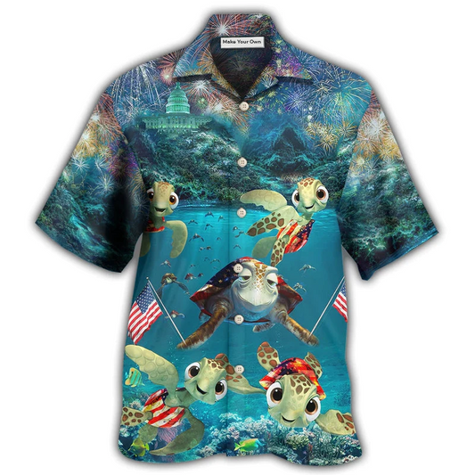 Turtle Independence Day Celebrate Sea Hawaiian Shirt For Beach Days And Outdoor Gatherings