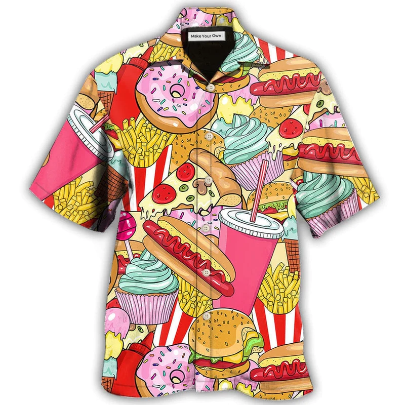 Colorful Food Junk Hawaiian Shirt For Summer Vacation And Beach Travel