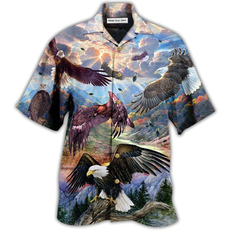 Eagle Spread Wings Sky Hawaiian Shirt Artwork View For Weekend Travel And Beach Style