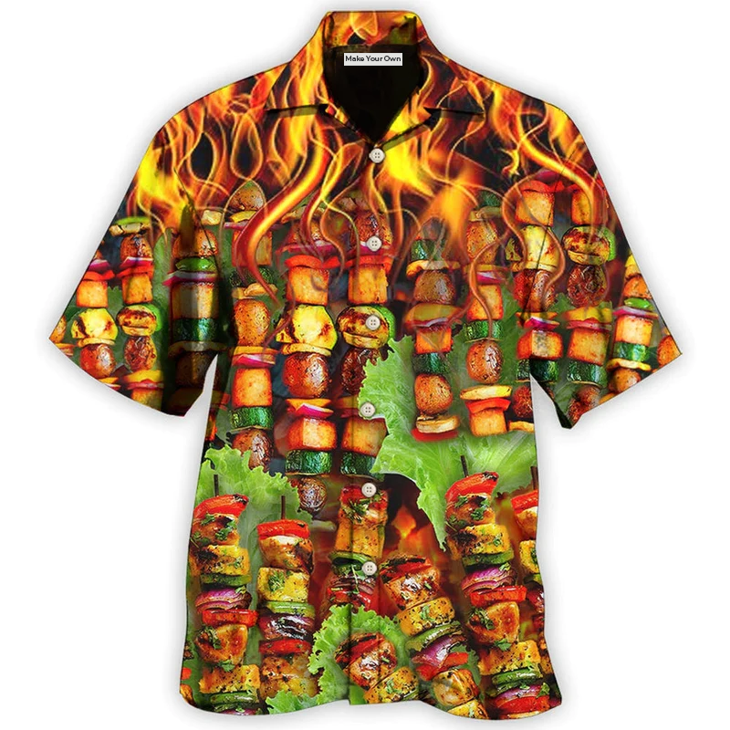 Flame Barbecue Hawaiian Shirt For Island Holidays Summer Parties And Casual Outdoor Wear