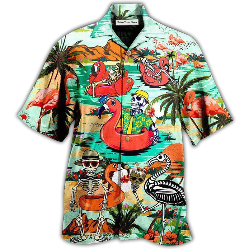 Skull Flamingo Mountain Island Hawaiian Shirt Pattern View For Lightweight Everyday Style