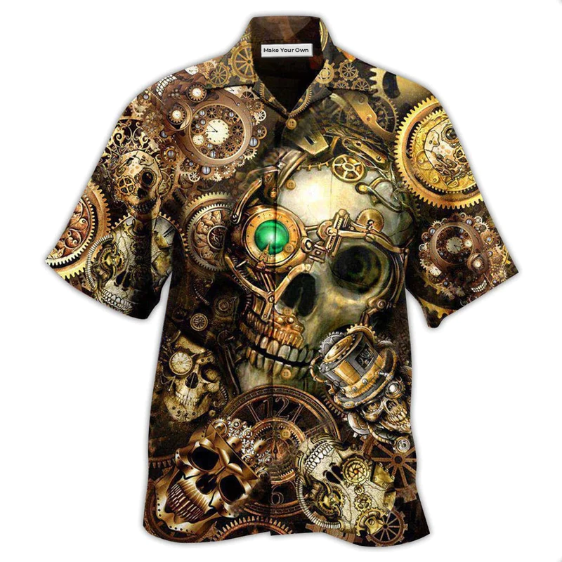 Steampunk Skull Amazing Hawaiian Shirt Artwork Detail For Tropical Trips And Casual Outings