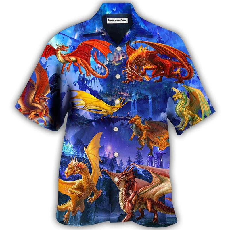 Dragon Fantasy Hawaiian Shirt Artwork Detail For Tropical Trips And Casual Outings