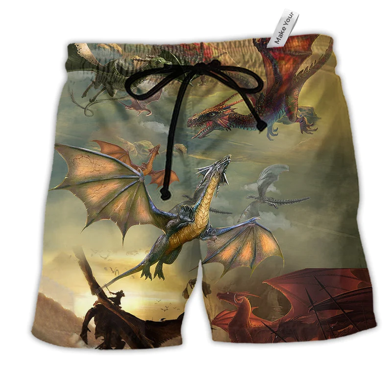 Dragon Love Cool Life Hawaiian Print Beach Shorts For Bold Summer Vacation Style