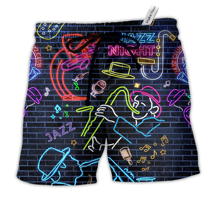 Music Love Saxophone Neon Purple Classic Beach Shorts For Musicians And Outdoor Comfort