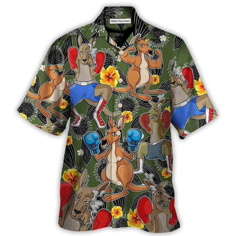 Tropical Funny Kangaroo Boxing Hawaiian Shirt Graphic Artwork Detail For Island Holidays