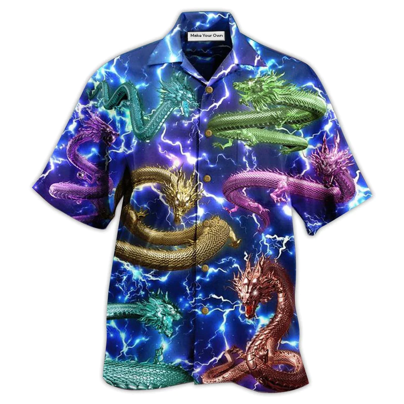 Dragon Amazing Lightning Hawaiian Shirt Design Detail For Sunny Adventures And Casual Wear