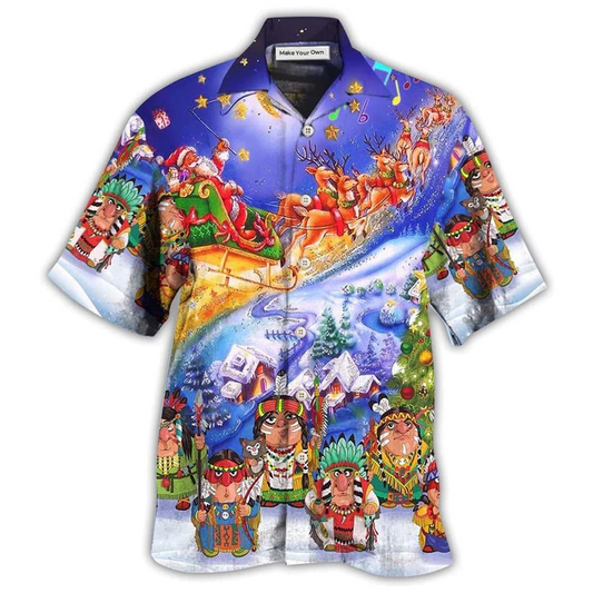 Bohemian Funny Christmas Night Hawaiian Shirt Pattern Detail For Summer Holidays And Outdoor Fun