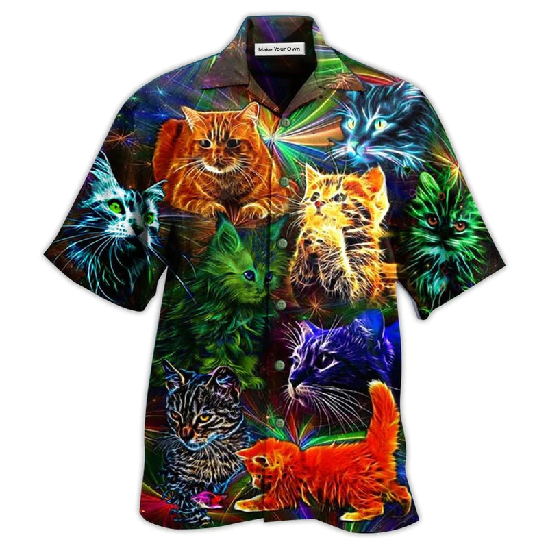 Dreamy Happy Cat Hawaiian Shirt Pattern Detail For Vacation Travel And Daily Wear