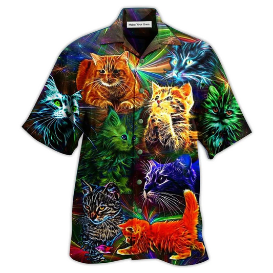 Dreamy Happy Cat Hawaiian Shirt Pattern Detail For Vacation Travel And Daily Wear