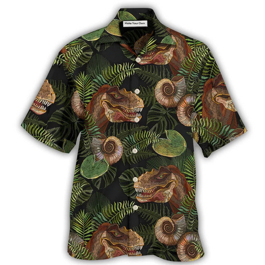 Tropical Dinosaur Leaf Hawaiian Shirt Design View For Resort Travel And Thoughtful Gifting