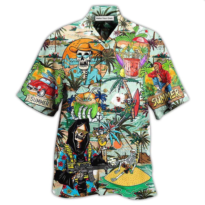 Summer Skull And Tropical Beach Hawaiian Shirt For Coastal Trips Outdoor Events And Relaxed Summer Wear