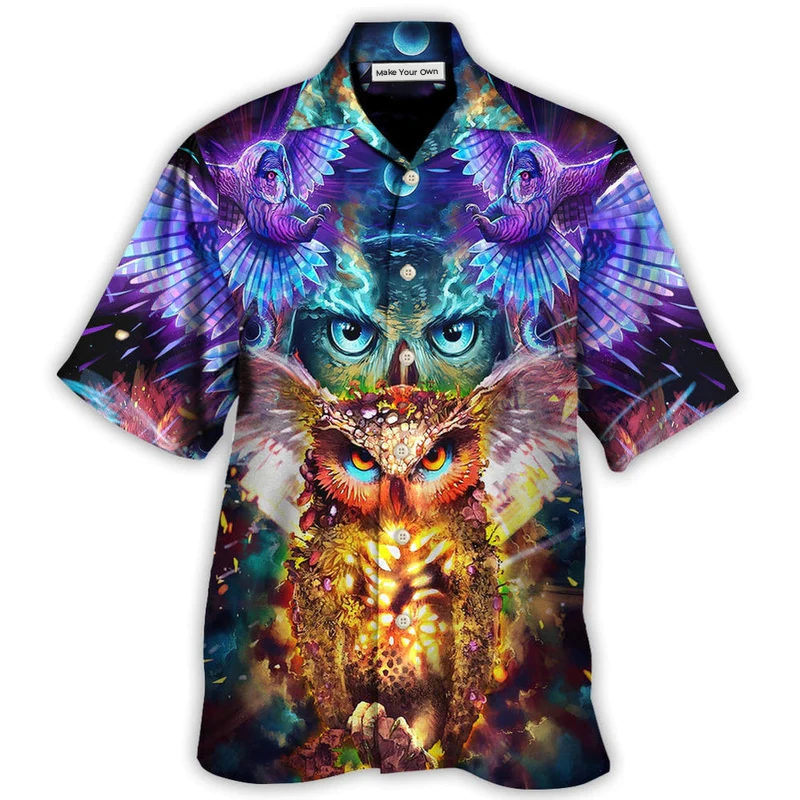 Owl Hawaiian Shirt Artwork Detail For Resort Trips And Outdoor Activities