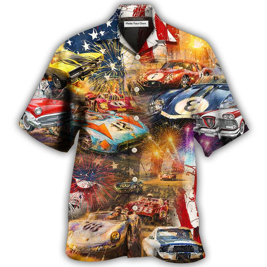 Car Racing Independence Day Hawaiian Shirt Design Detail For Sunny Adventures And Casual Wear