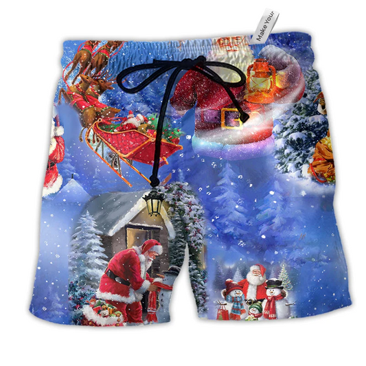 Merry Xmas Santa Claus Is Coming To Town Beach Shorts For Festive Vacation Wear