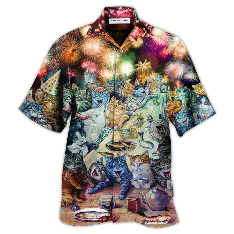 Cat New Years Party Cats Hawaiian Shirt Design Detail For Sunny Adventures And Casual Wear