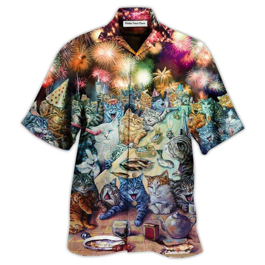 Cat New Years Party Cats Hawaiian Shirt Design Detail For Sunny Adventures And Casual Wear