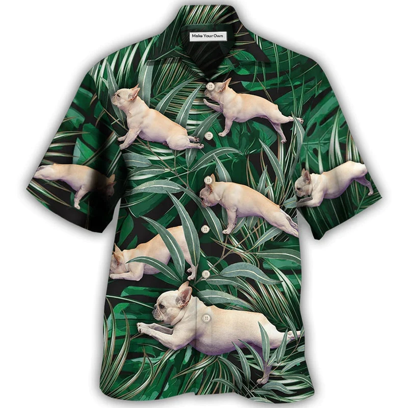 Tropical Bulldog Yoga Pose Hawaiian Shirt For Summer Vacation And Beach Travel