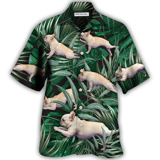 Tropical Bulldog Yoga Pose Hawaiian Shirt For Summer Vacation And Beach Travel