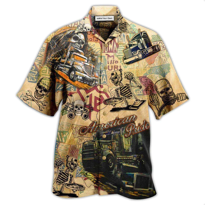 Truck Amazing American Pride Trucks Skull Hawaiian Shirt Artwork View For Weekend Travel And Beach Style