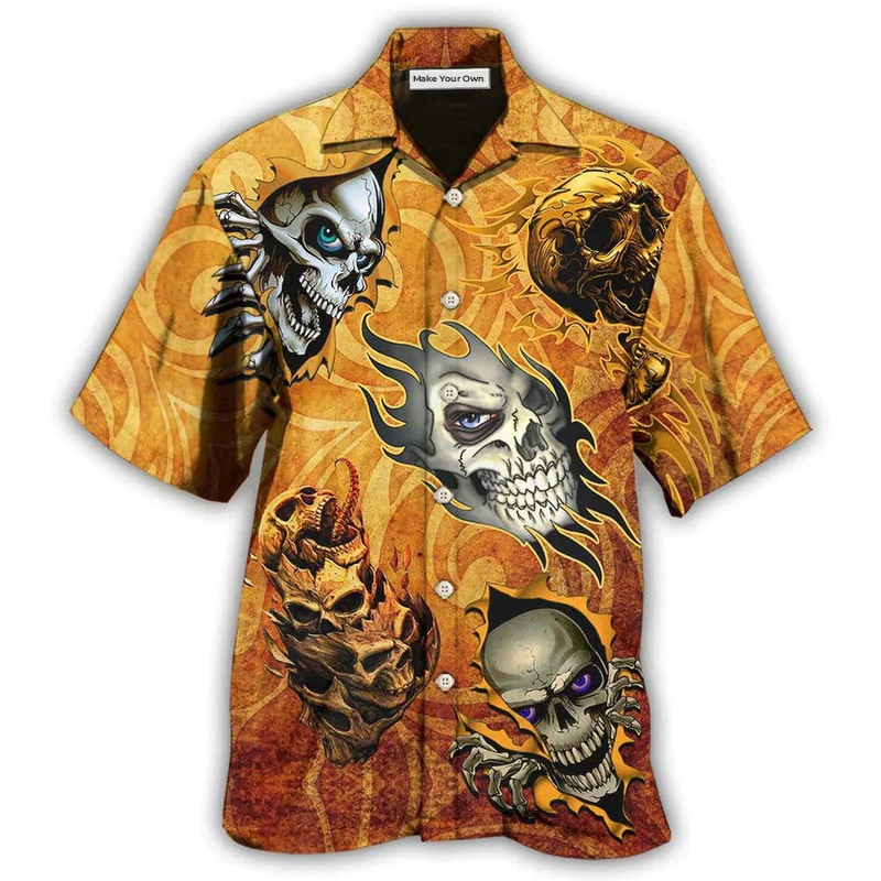 Skull Fire Hawaiian Shirt For Coastal Adventures And Warm Weather Wear