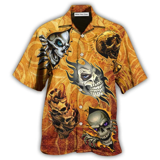 Skull Fire Hawaiian Shirt For Coastal Adventures And Warm Weather Wear