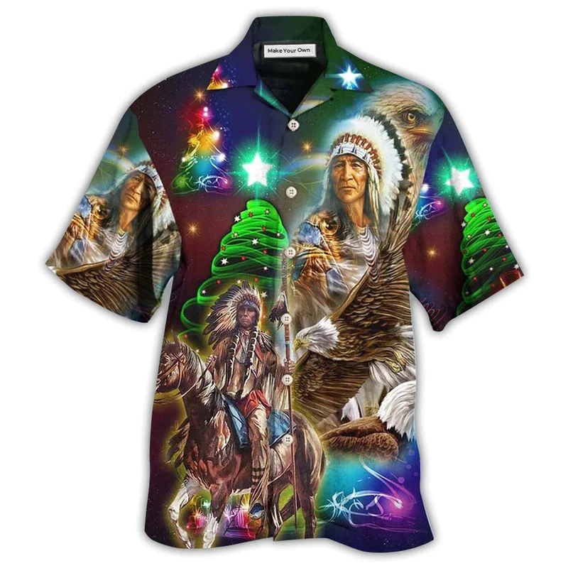 Bohemian Old Man Christmas Hawaiian Shirt Pattern View For Lightweight Everyday Style