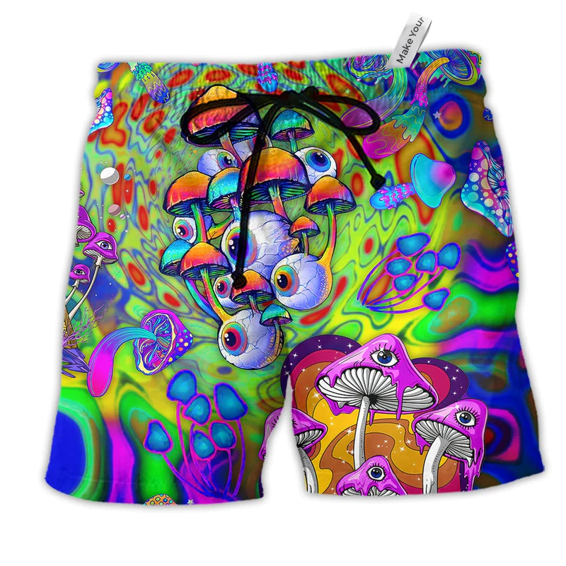 Hippie Mushroom Eyes Color Style Hawaiian Print Beach Shorts For Sunny Getaways And Casual Coastal Wear